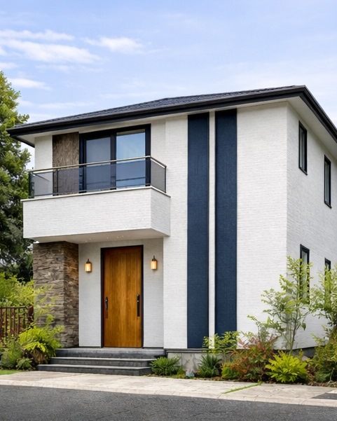 20260227stripe_white_navy | 大垣 塗りかえ工房 【外壁デザイン】縦ストライプのアクセントでおしゃれに見せる方法 塗りかえ工房 岐阜県 大垣 安八