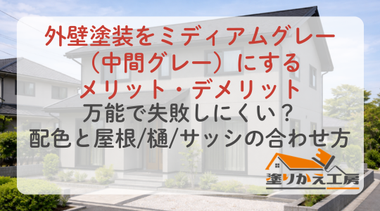 外壁塗装をミディアムグレー（中間グレー）にするメリット・デメリット｜万能で失敗しにくい？配色と屋根樋サッシの合わせ方　塗りかえ工房　岐阜県　大垣　安八