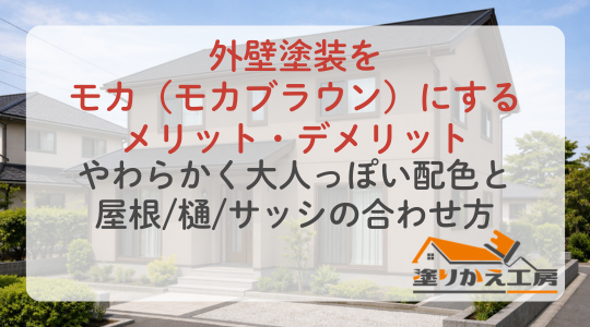 外壁塗装をモカ（モカブラウン）にするメリット・デメリット｜やわらかく大人っぽい配色と屋根樋サッシの合わせ方　塗りかえ工房　岐阜県　大垣　安八