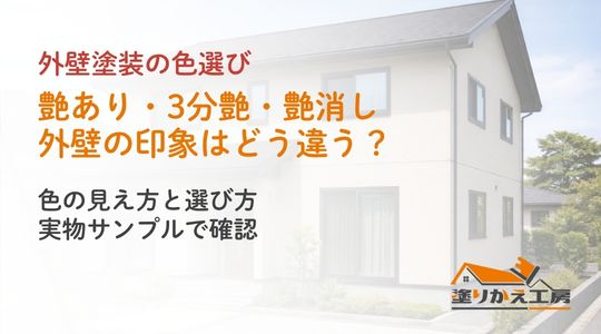 外壁の艶あり・3分艶・艶消しの違いと実物サンプルでの確認を案内するアイキャッチ